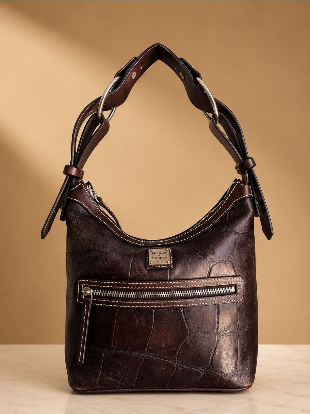 Dooney & Bourke Dark Brown Croc-Embossed Shoulder Bag
